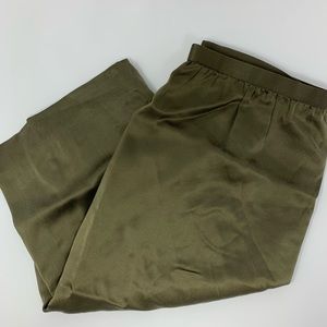 VINTAGE Norma Walters 100% Aged Silk Pleated Olive Skirt Sz 12 R2